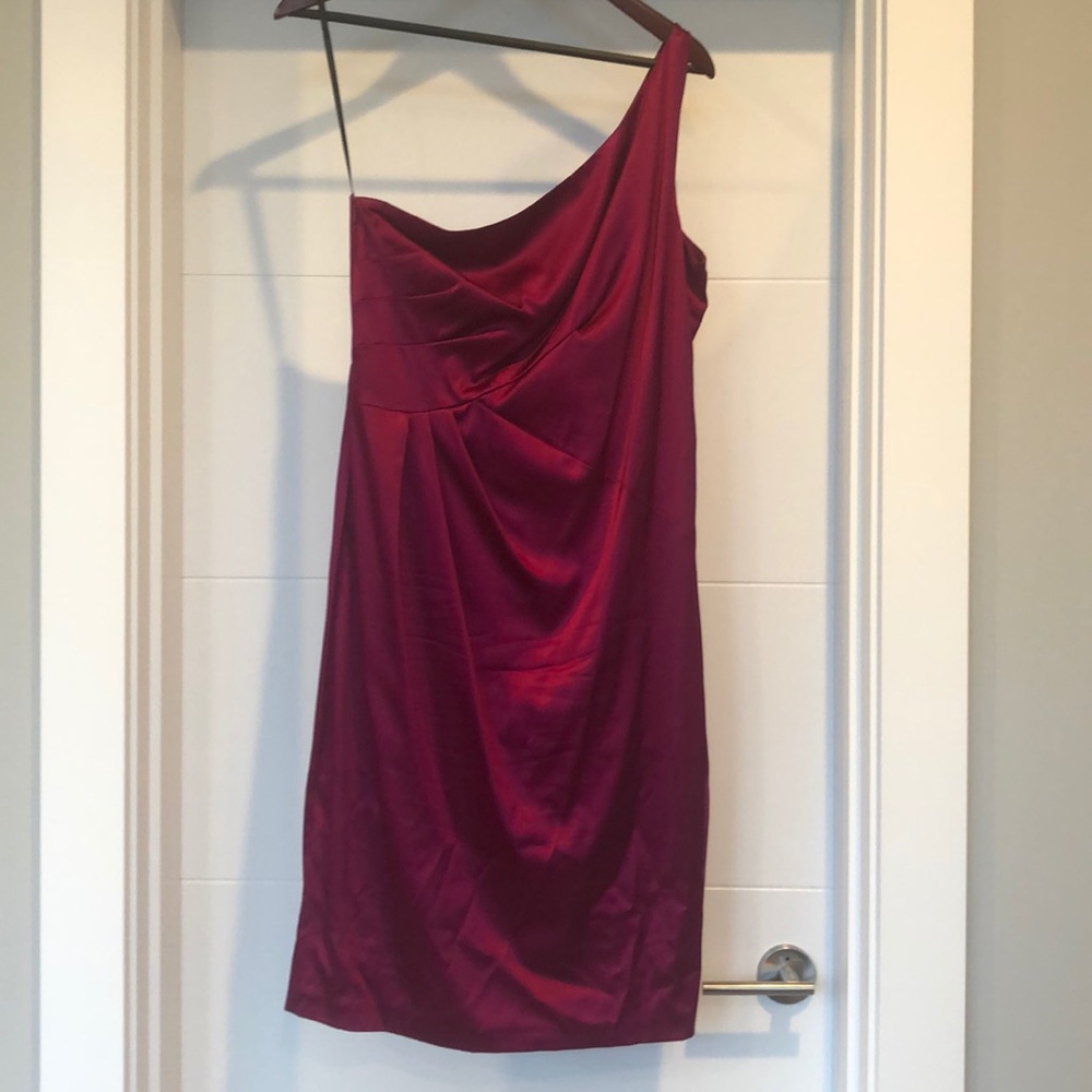 David Meister One Shoulder Silk Dress